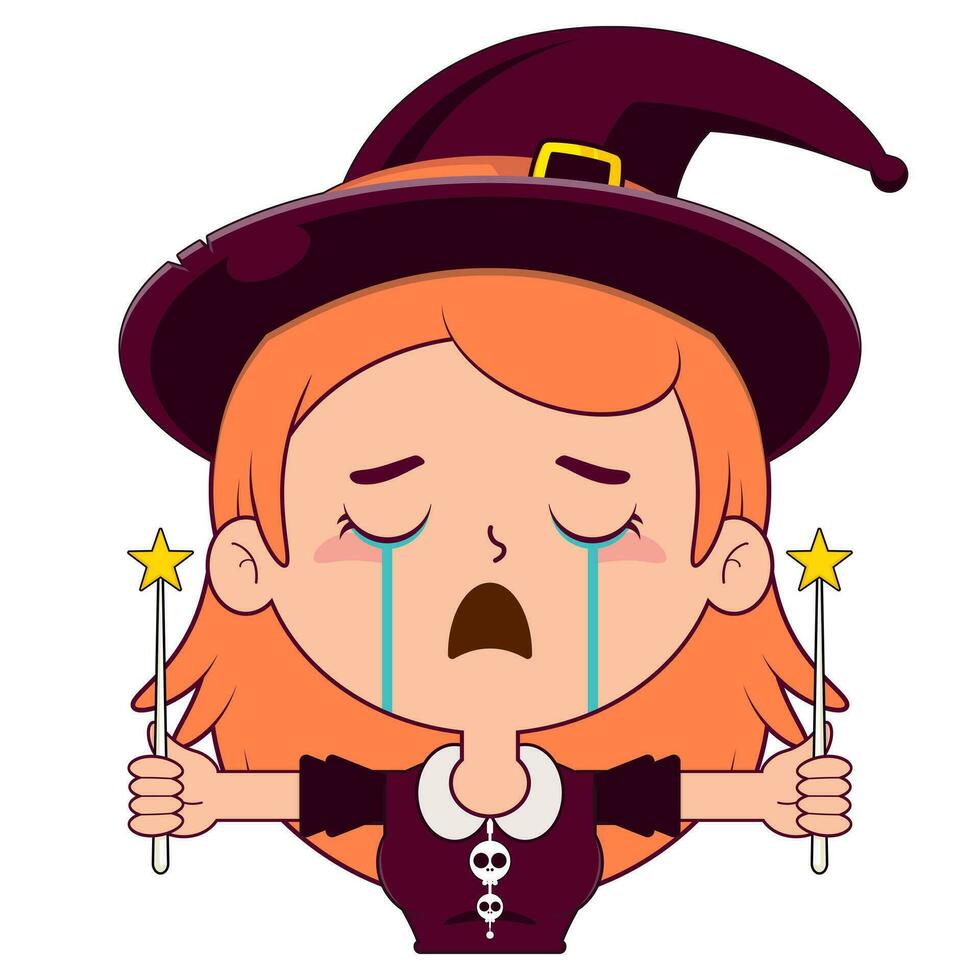 witch holding magic wand crying and scared face cartoon cute vector