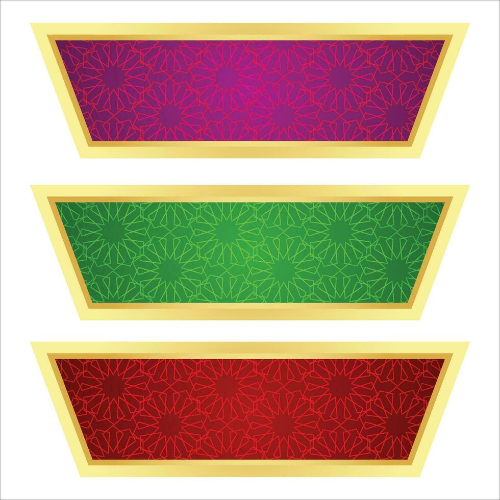 conjunto de decorativo lujo dorado Arábica islámico bandera título marco transparente antecedentes oro texto caja clipart vector