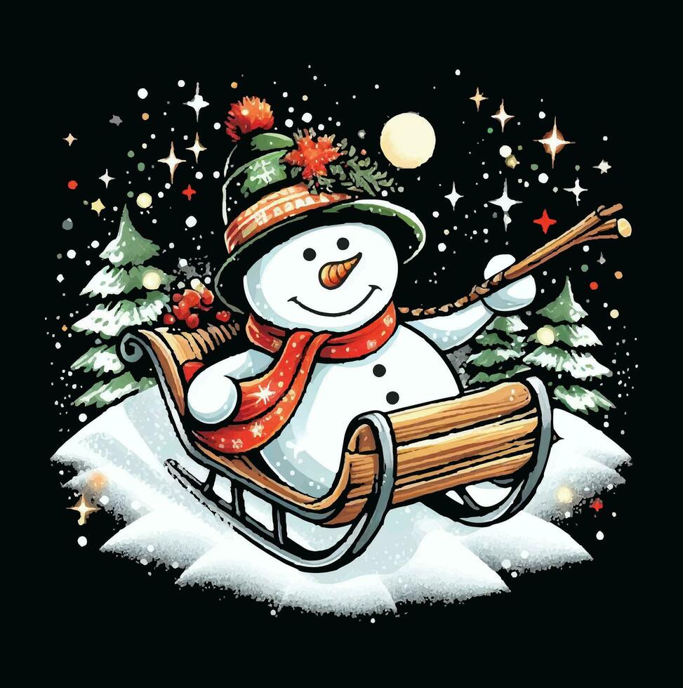 monigote de nieve en un trineo paseo vector archivo, Navidad escena, Papa Noel, Navidad día festivo, vector ilustración archivo