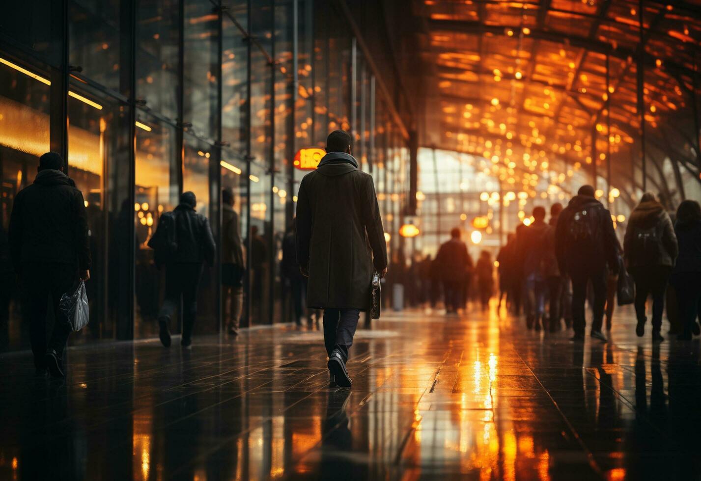 Ai Generative Business people walking in a city at night photo