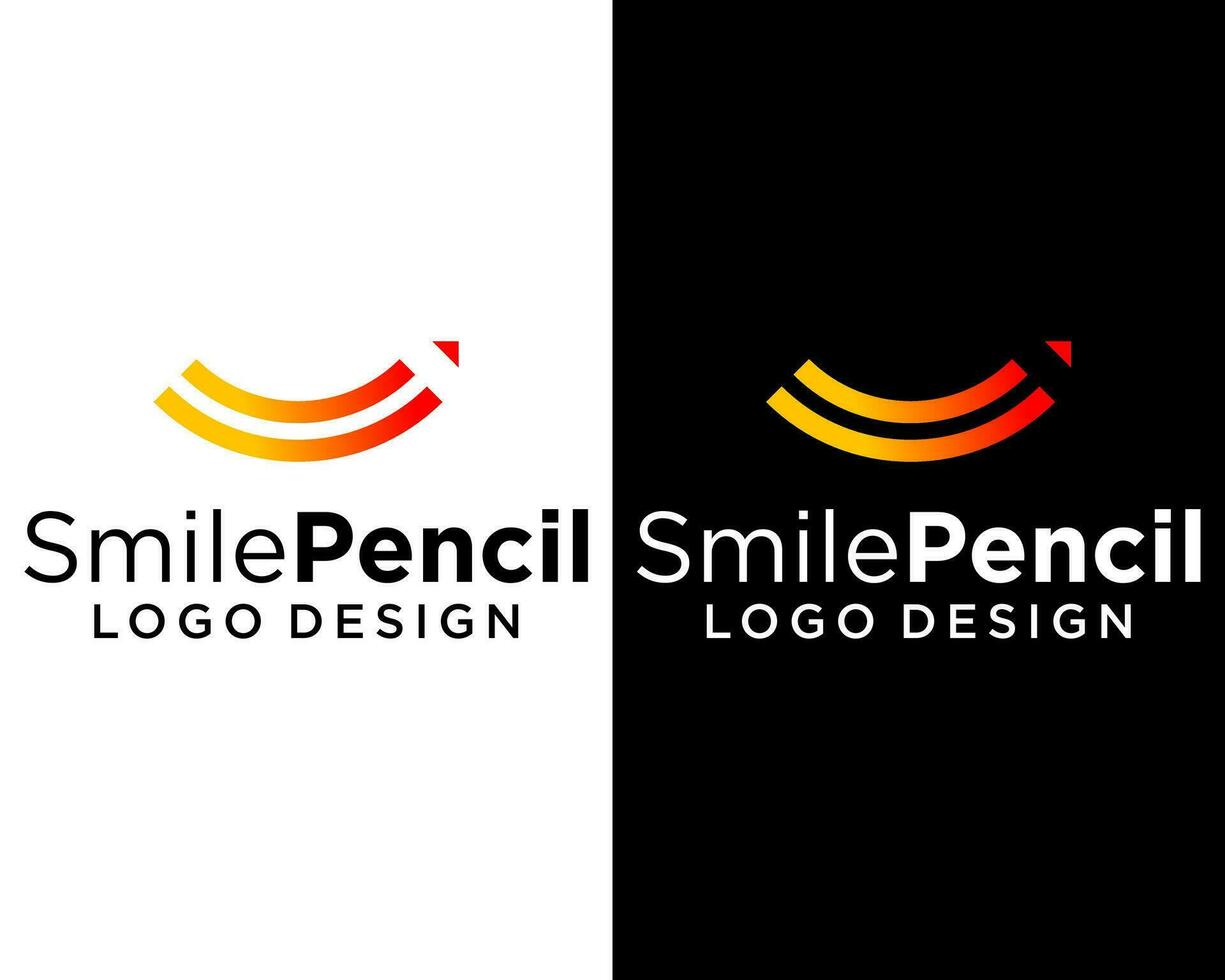 Pencil draw smile funny logo design. vector