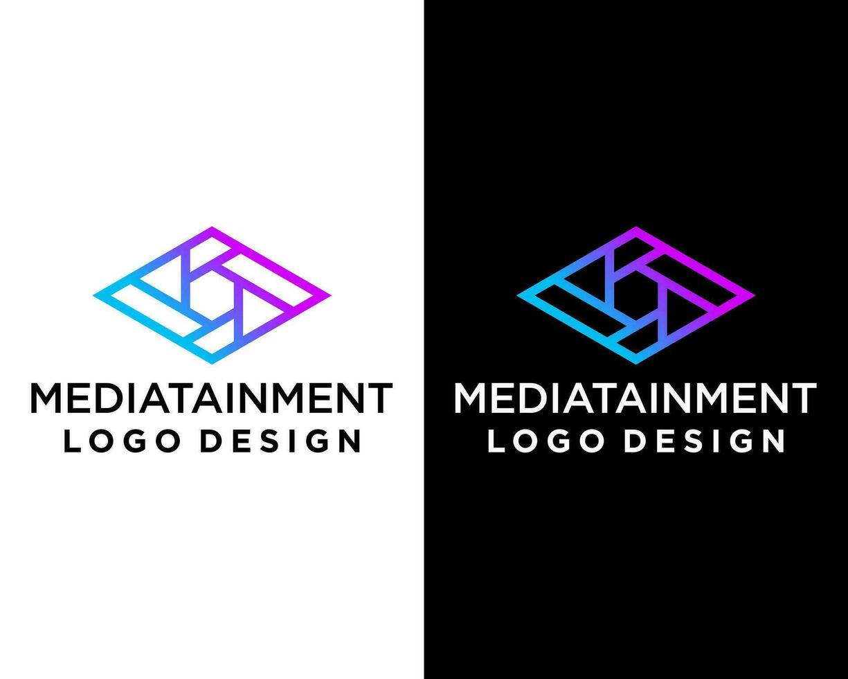 Simple geometric line media photography logo design. vector