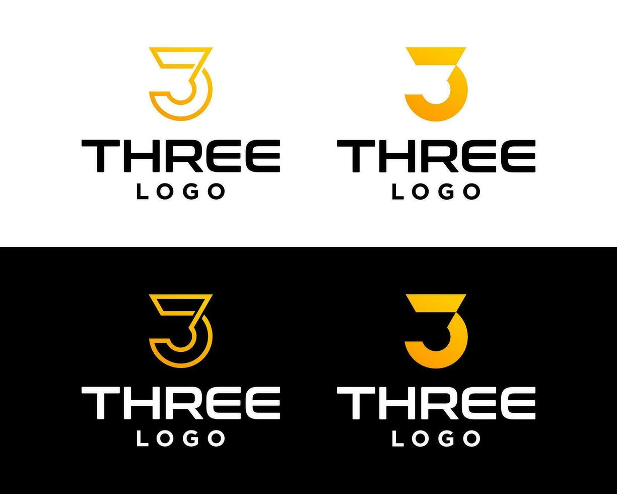 Number 3 bold simple geometric logo design. vector