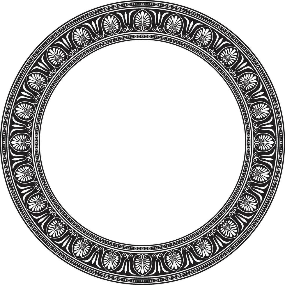 Vector monochrome black round classic greek ornament. European ornament. Border, frame, circle, ring Ancient Greece, Roman Empire