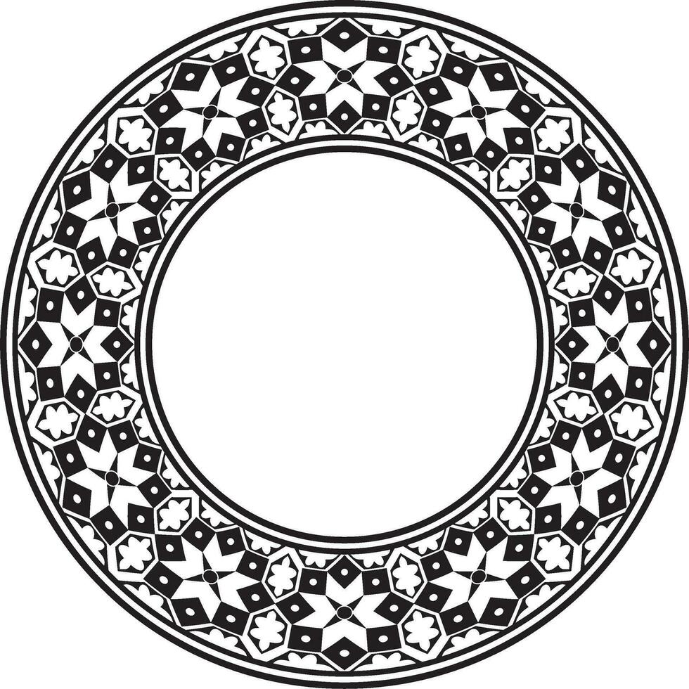 Vector round national monochrome black ornament of ancient Persia. Iranian ethnic circle, ring, border, frame