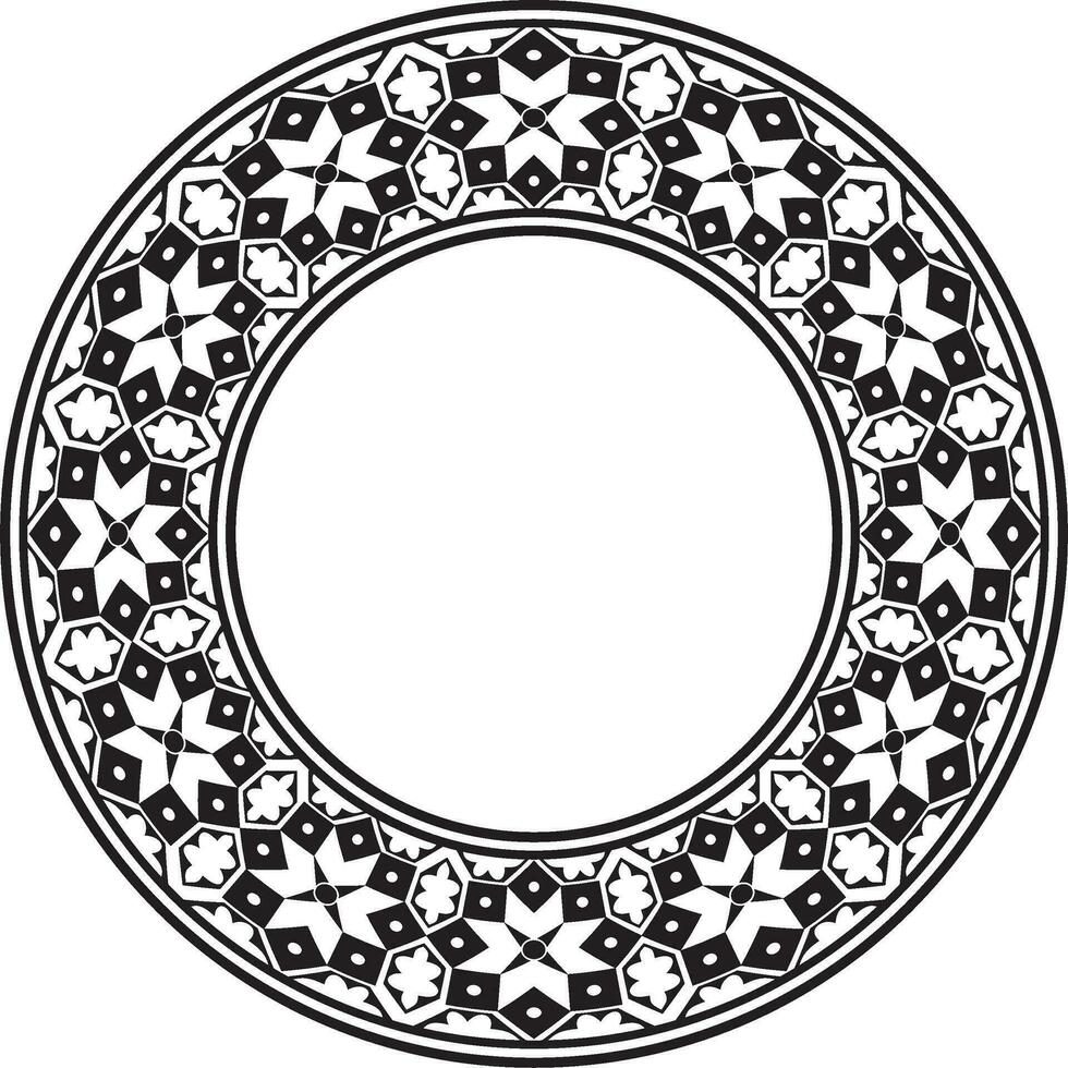 Vector round national monochrome black ornament of ancient Persia. Iranian ethnic circle, ring, border, frame