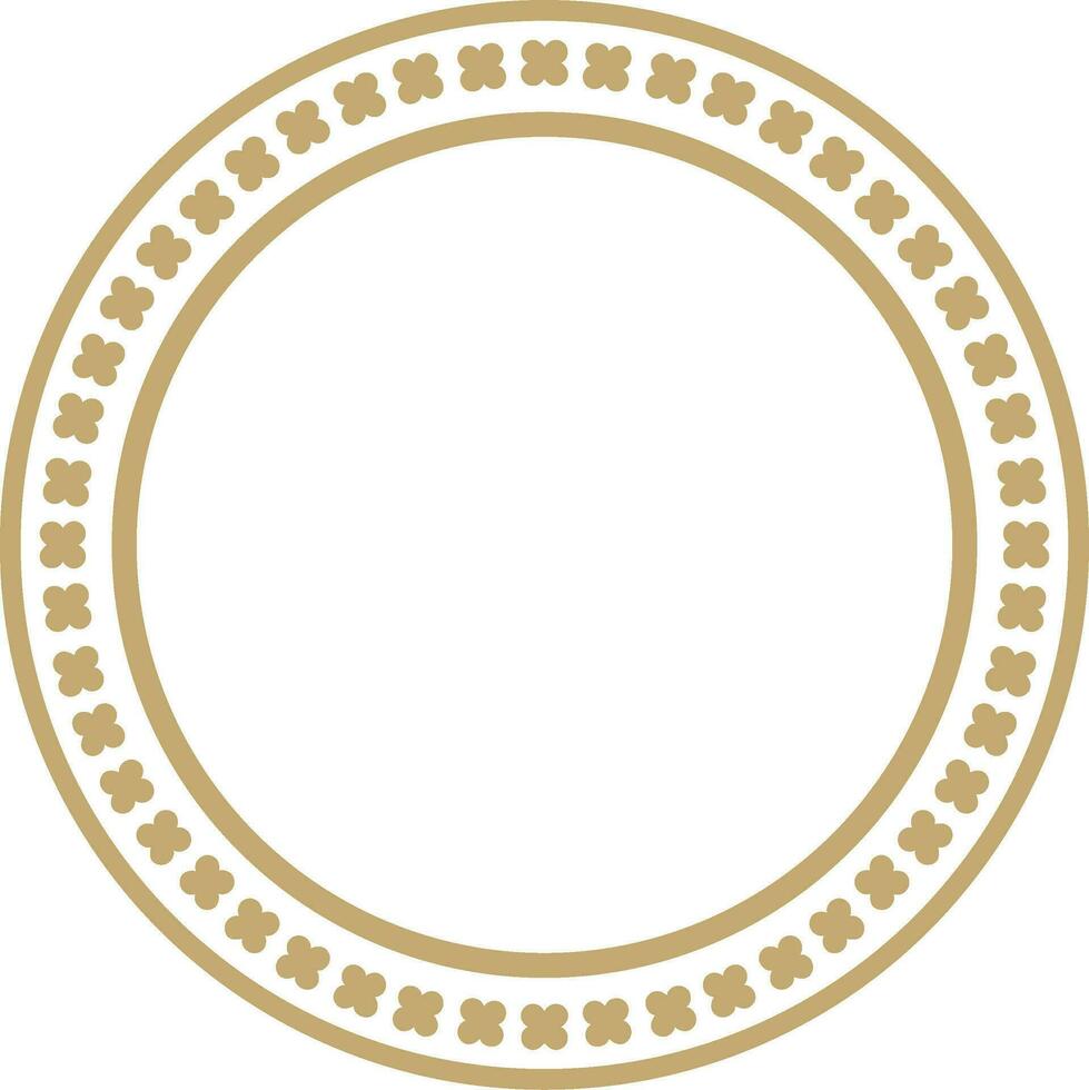Vector gold colored round ornament of ancient Greece. Classic pattern frame border Roman Empire