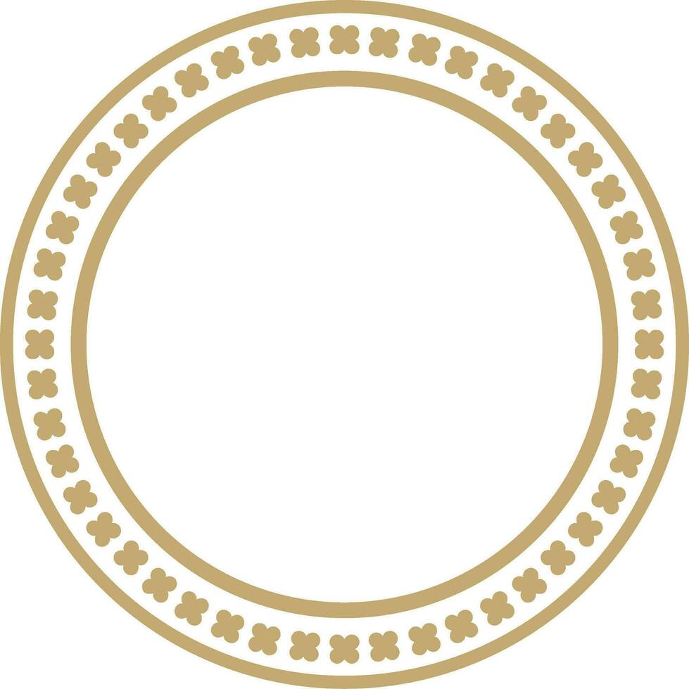 Vector gold colored round ornament of ancient Greece. Classic pattern frame border Roman Empire