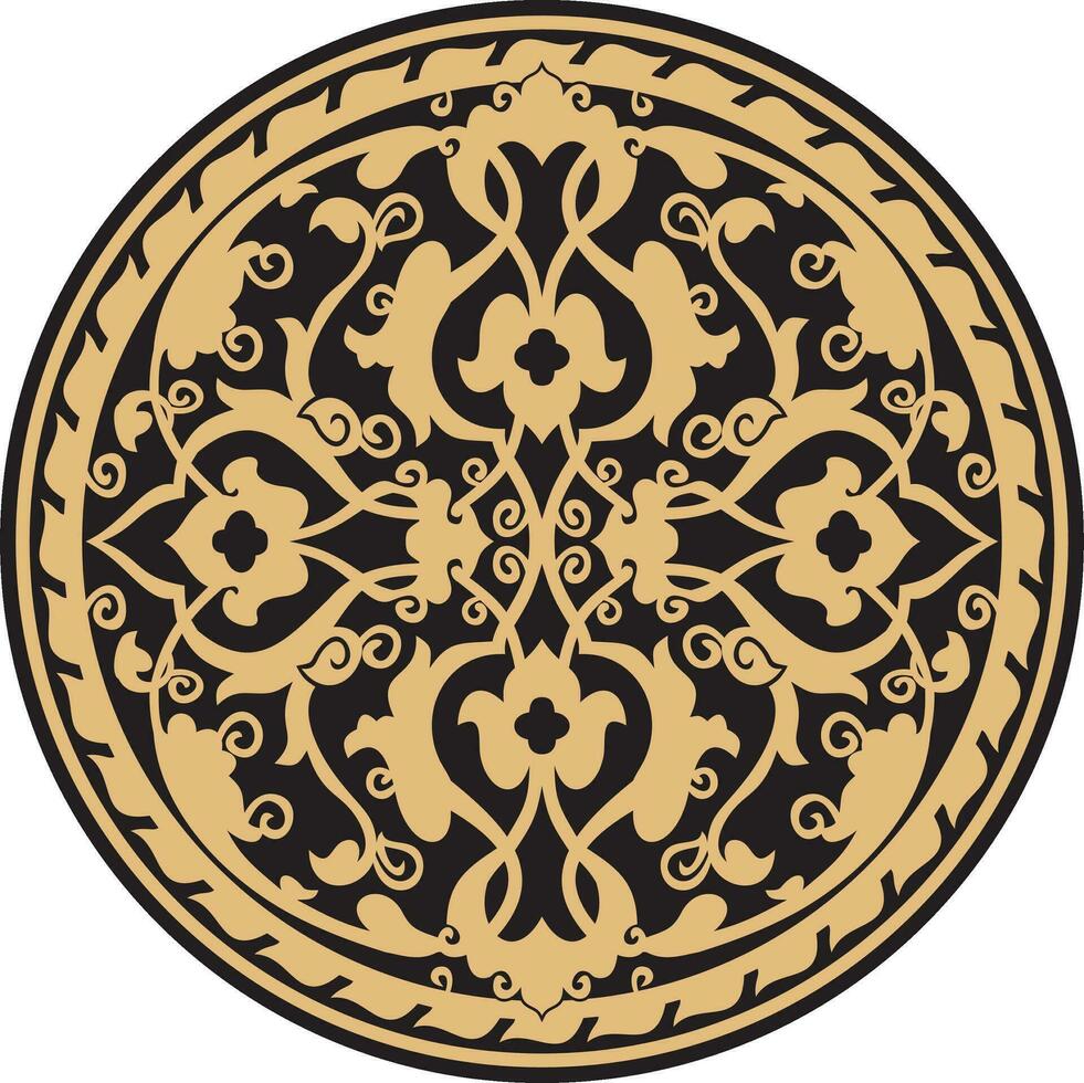 Vector gold and black arabic national round ornament. Ethnic circle, eastern and african peoples of asia, persia, iran, iraq, syria