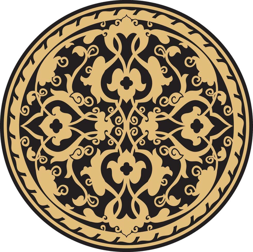 Vector gold and black arabic national round ornament. Ethnic circle, eastern and african peoples of asia, persia, iran, iraq, syria