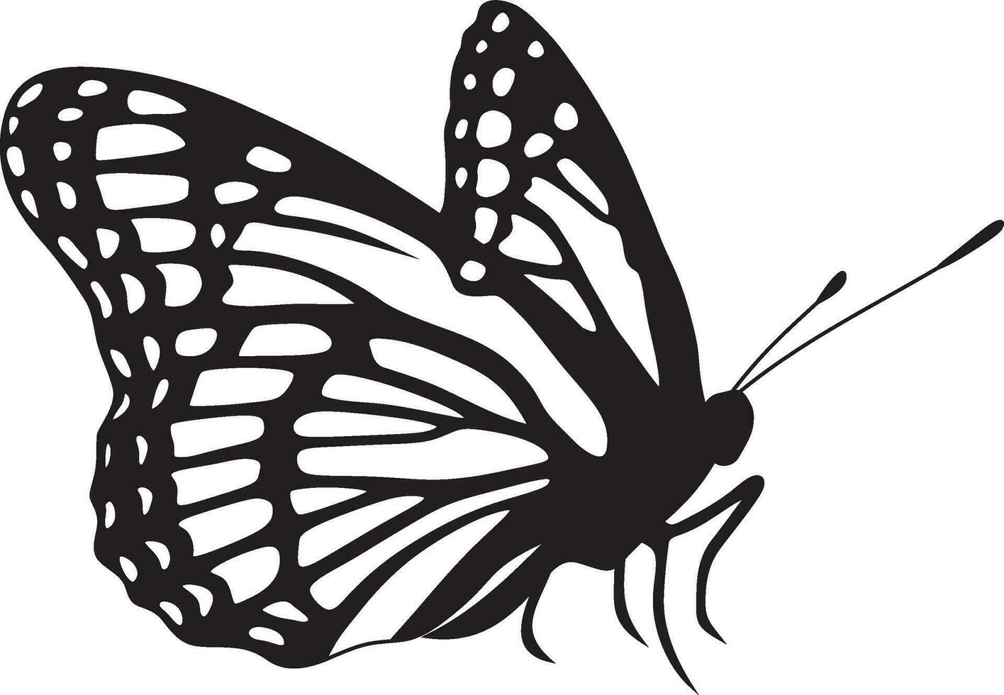 Vector monochrome butterfly Beautiful insect with big black wings. Drawing of a flying beetle.Suitable for sandblasting, laser and plotter cutting