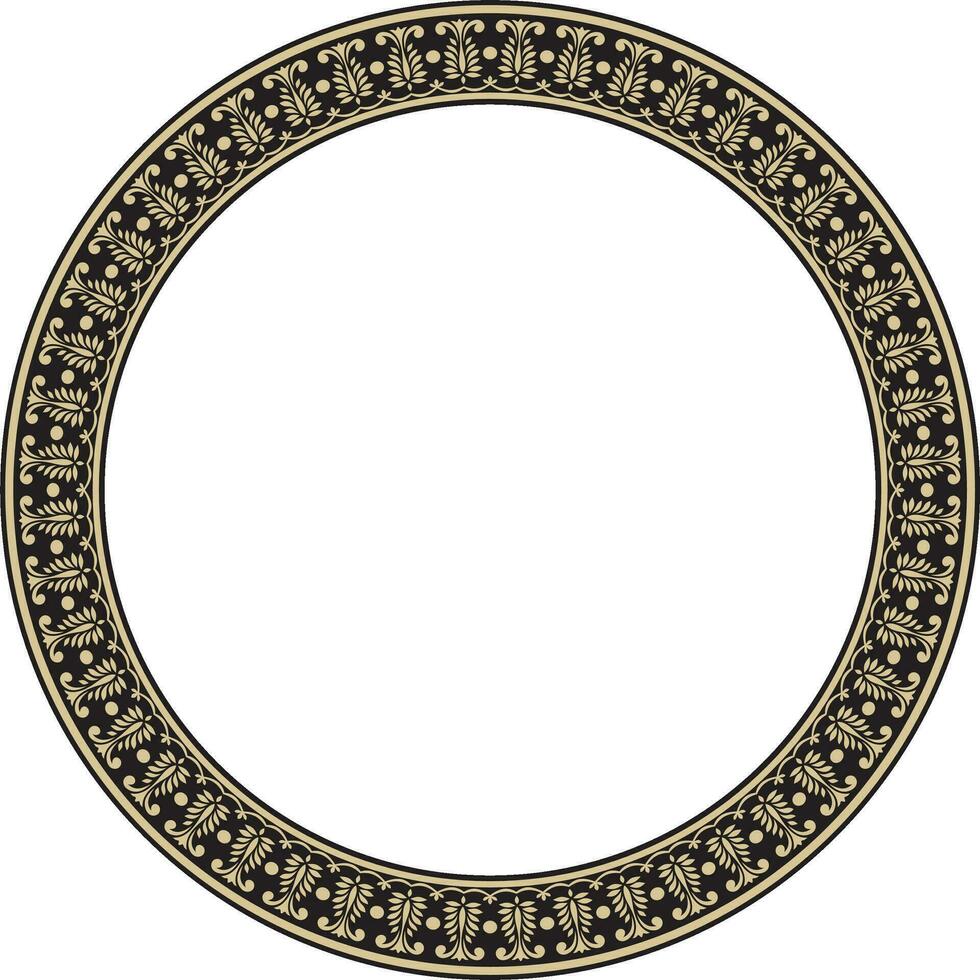 Vector round gold and black Indian national ornament. Ethnic plant circle, border. Frame, flower ring. Poppies and leaves