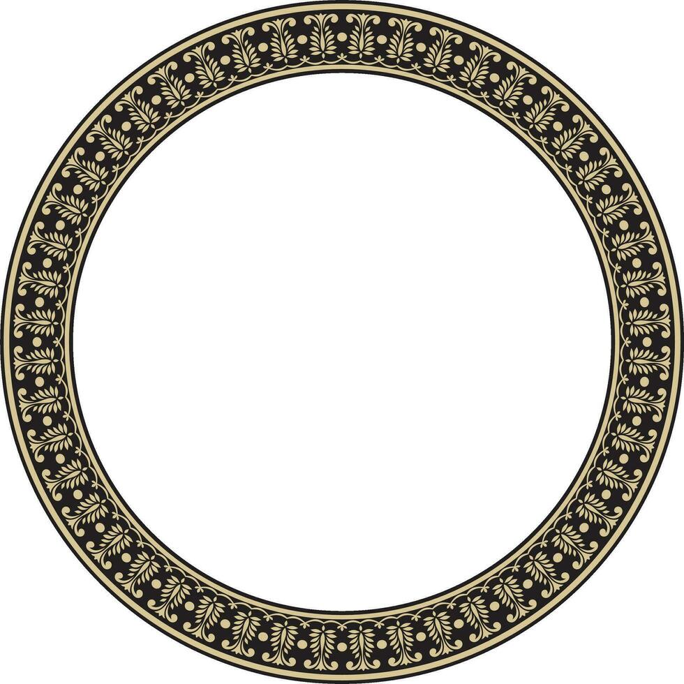 Vector round gold and black Indian national ornament. Ethnic plant circle, border. Frame, flower ring. Poppies and leaves