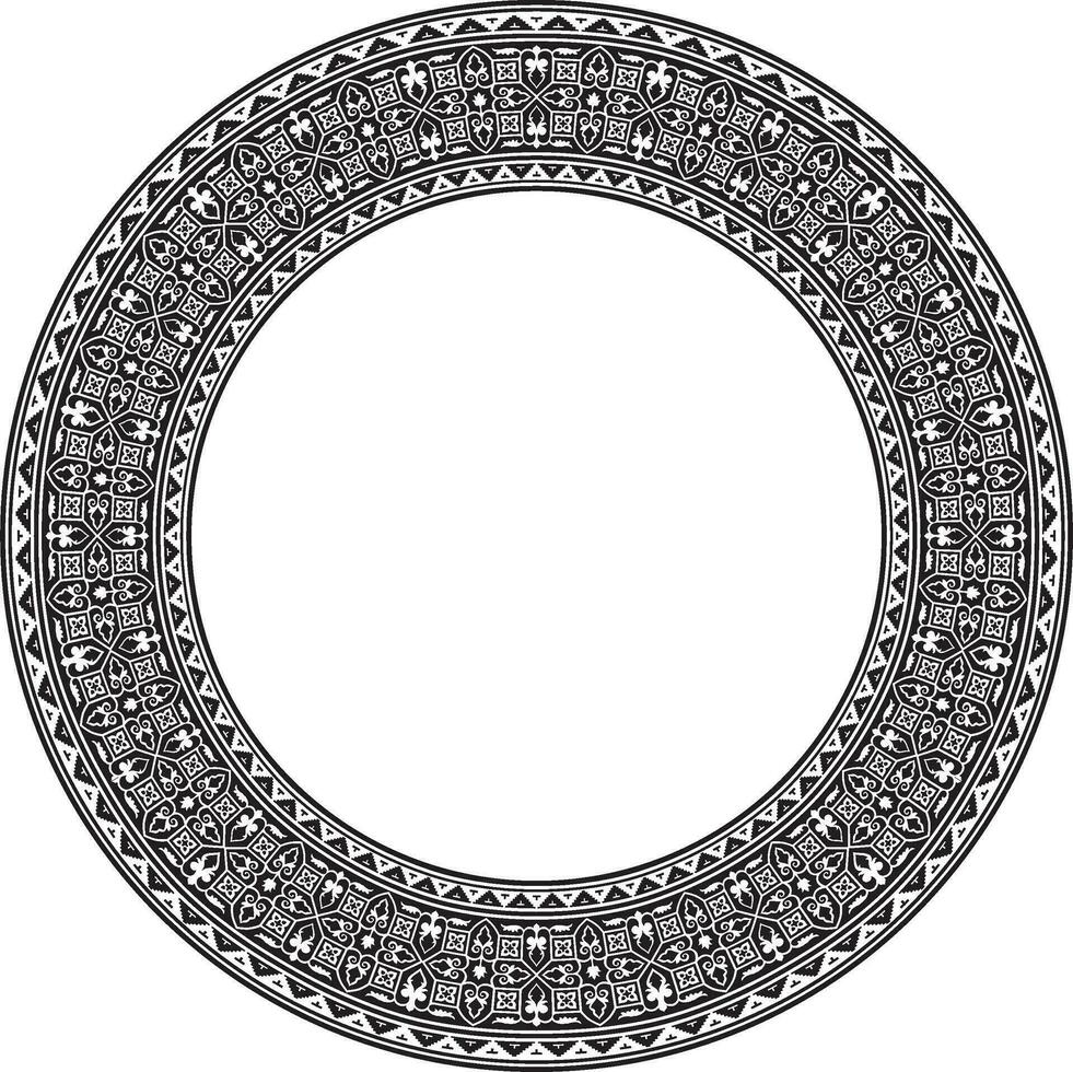 Vector monochrome round Byzantine border, frame. Circle Greek pattern, Drawing of the Eastern Roman Empire. Decoration of the Russian Orthodox Church