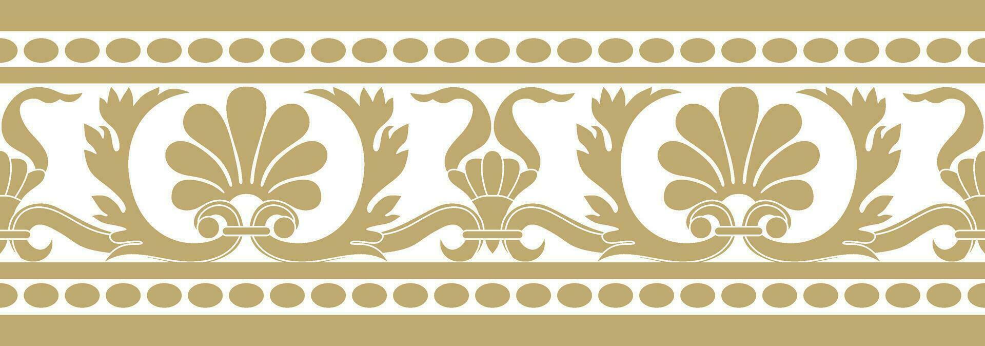 Vector gold seamless classic renaissance ornament. Endless european border, revival style frame