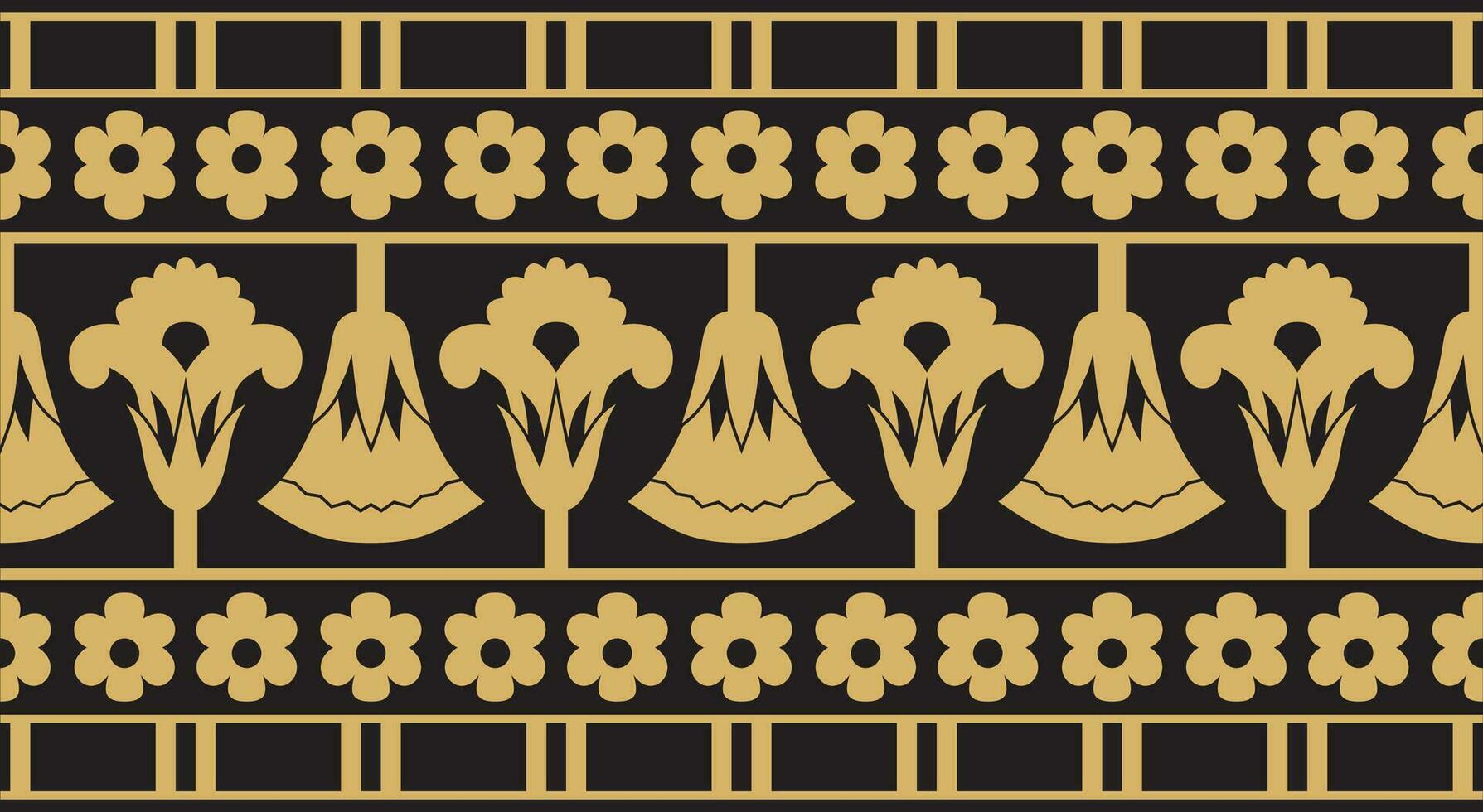 Vector golden seamless ornament of ancient Egypt. endless Border, frame in the pyramids