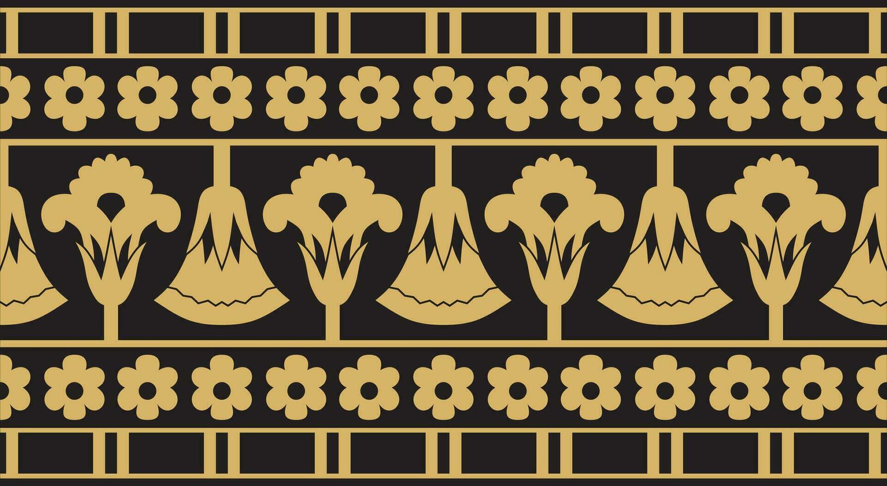 Vector golden seamless ornament of ancient Egypt. endless Border, frame in the pyramids