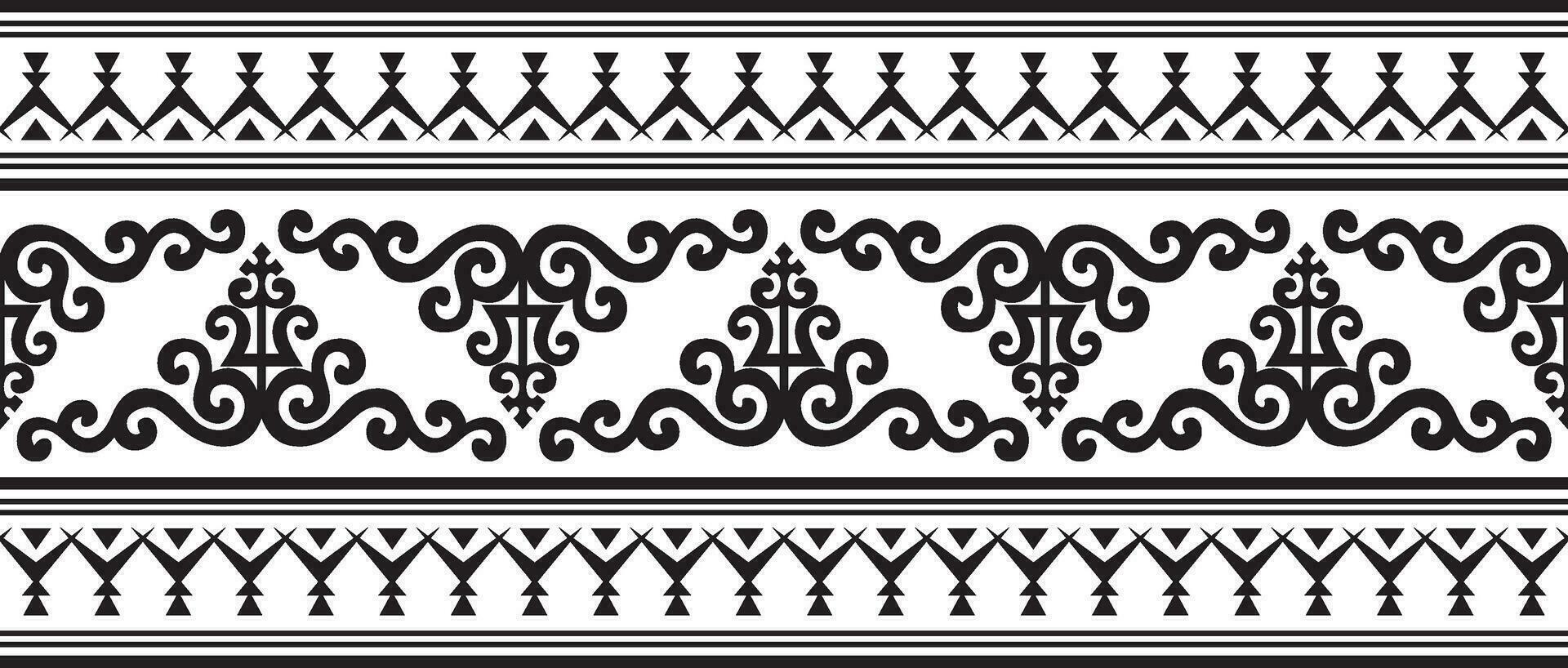 Vector monochrome black seamless Yakut ornament. Endless border, frame of the northern peoples of the Far East