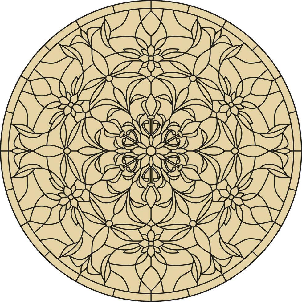 Vector round golden classic ornament. A circle with a black pattern. Ceiling decoration, ancient Rome, Greece