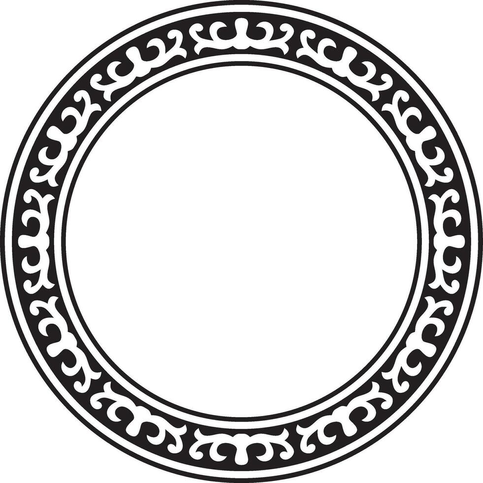 Vector black monochrome round Kazakh national ornament. Ethnic pattern of the peoples of the Great Steppe, Mongols, Kyrgyz, Kalmyks, Buryats. circle, frame border