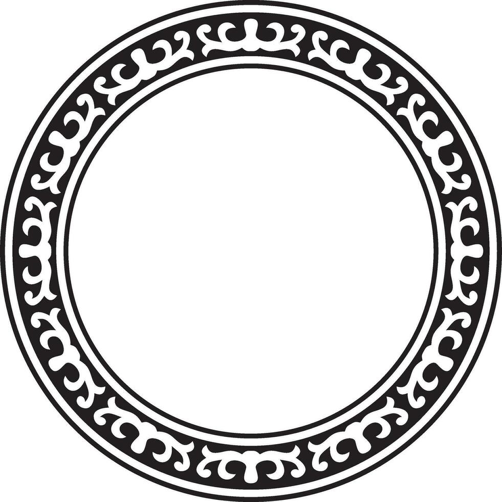 Vector black monochrome round Kazakh national ornament. Ethnic pattern of the peoples of the Great Steppe, Mongols, Kyrgyz, Kalmyks, Buryats. circle, frame border