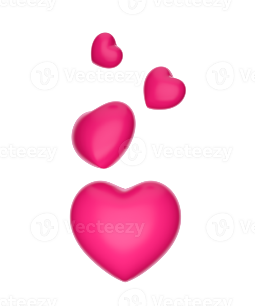 Pink 3d hearts flying hearts spring 3d illustration png
