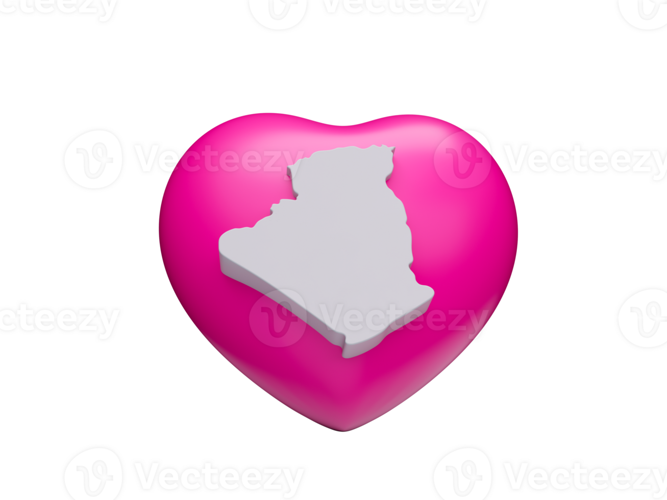 3d rosa cuore con 3d bianca carta geografica di Algeria, 3d illustrazione png