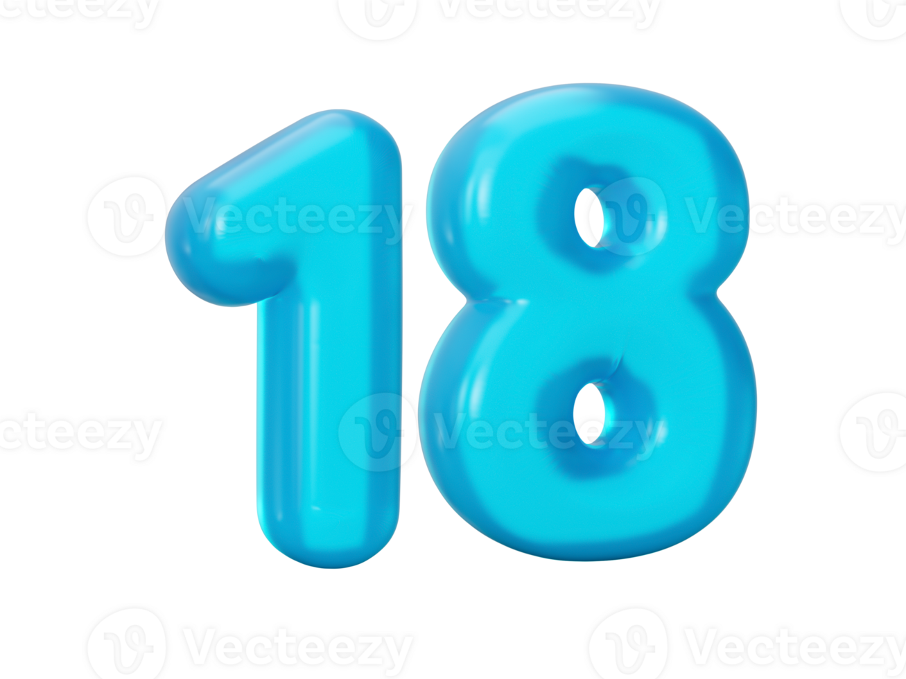 Blue jelly digit 18 eighteen Jelly colorful alphabets numbers for kids 3d illustration png