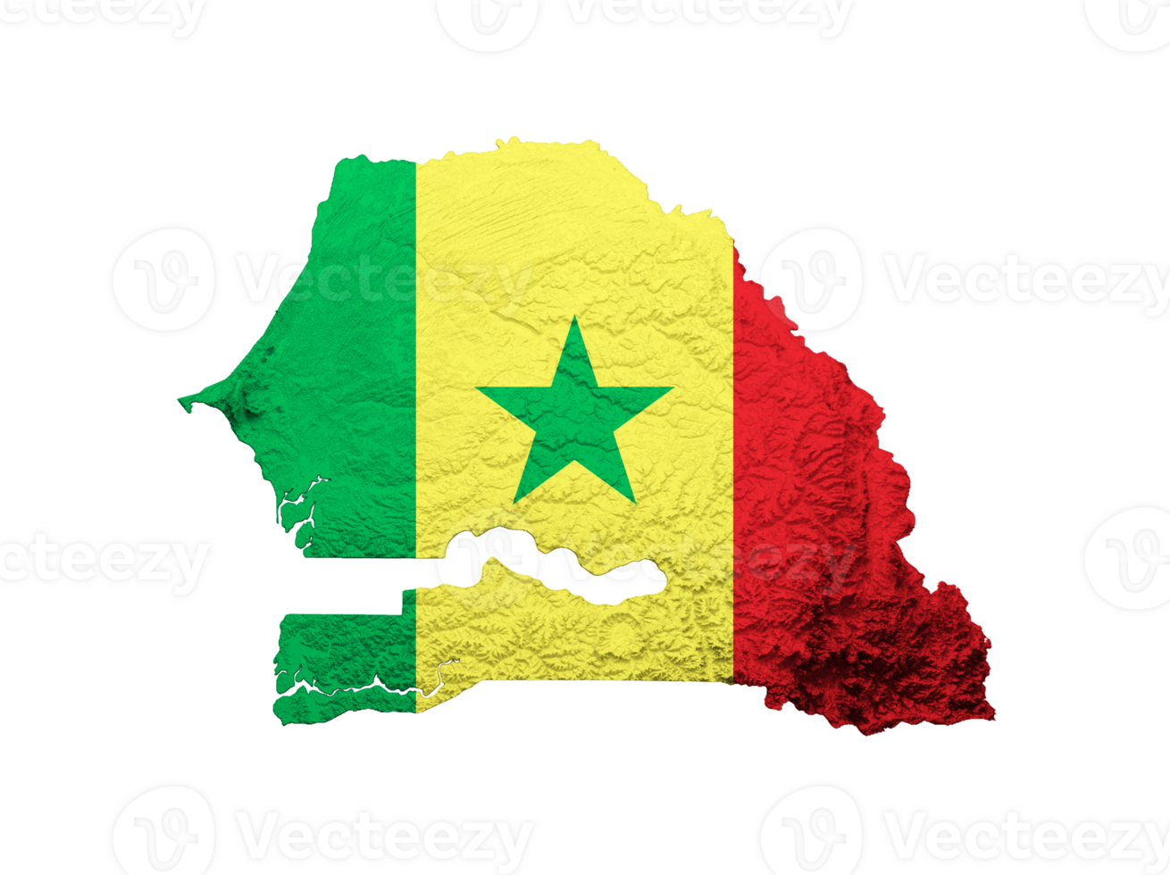 Senegal Map Flag Shaded relief Color Height map 3d illustration png