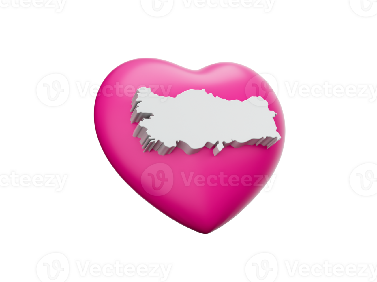 White turkey map on pink red Heart for support turkey 3d illustration png