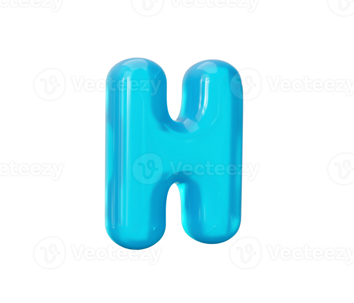 Aqua Blue jelly H letter - 3d illustration png