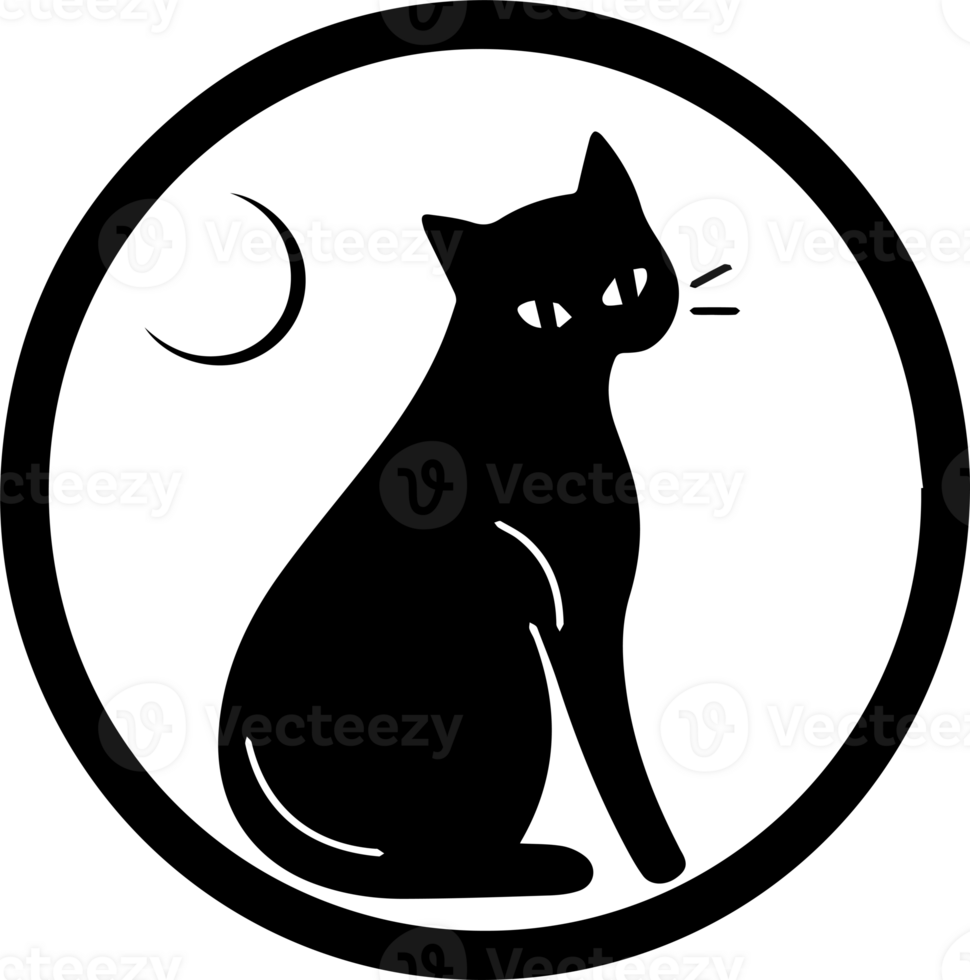 cat and moon logo in flat line art style png