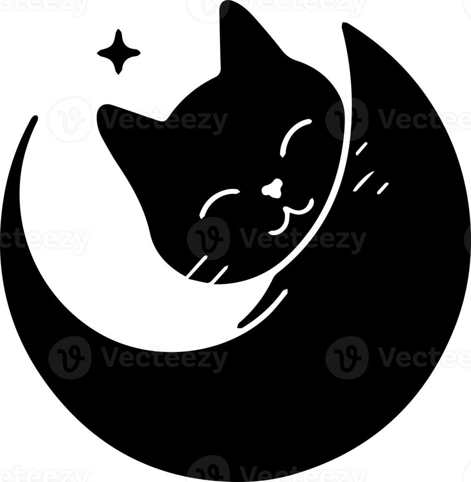 cat and moon logo in flat line art style png