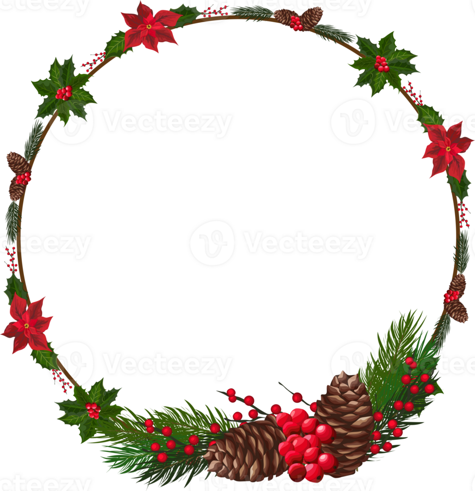 Christmas wreath illustration on transparent background. png