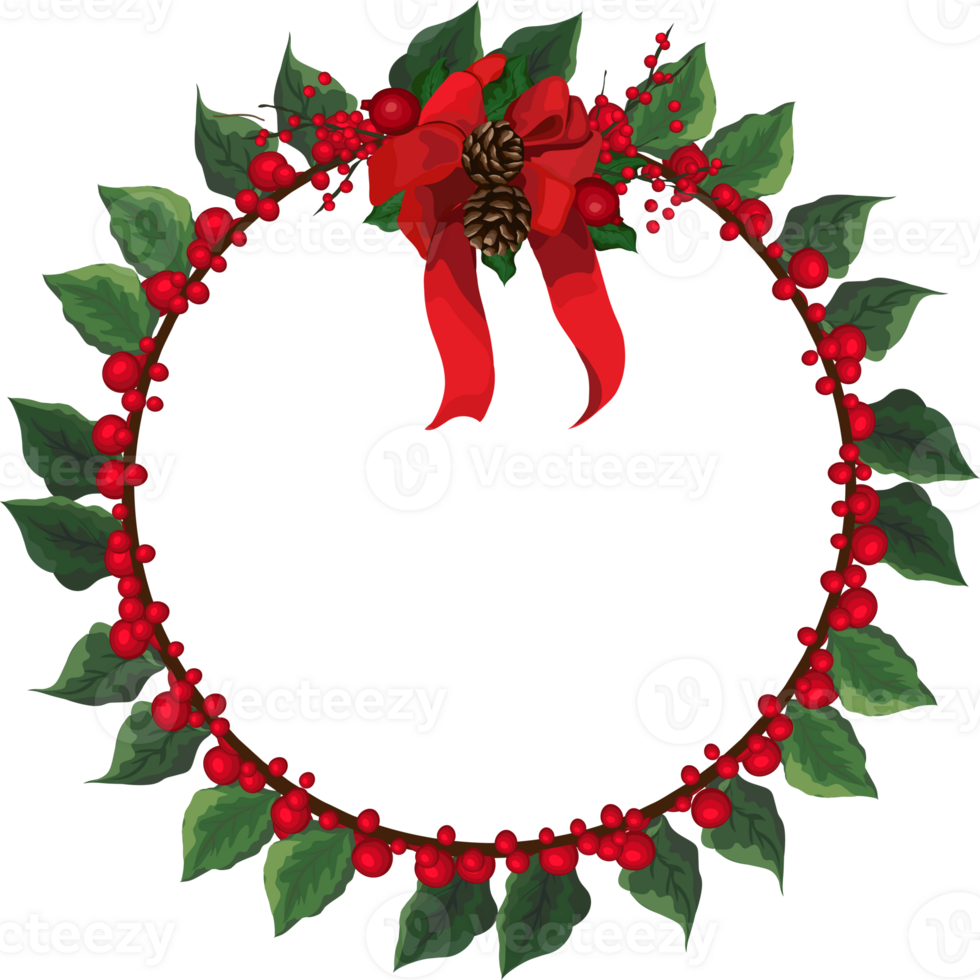 Christmas wreath illustration on transparent background. png