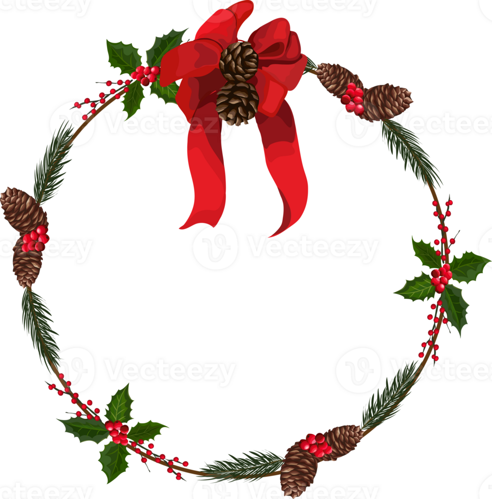 Christmas wreath illustration on transparent background. png