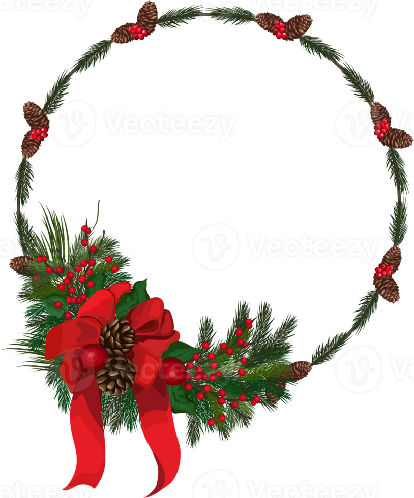 Christmas wreath illustration on transparent background. png