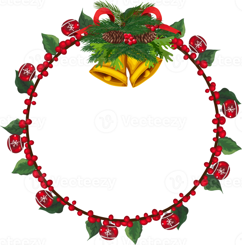 Christmas wreath illustration on transparent background. png