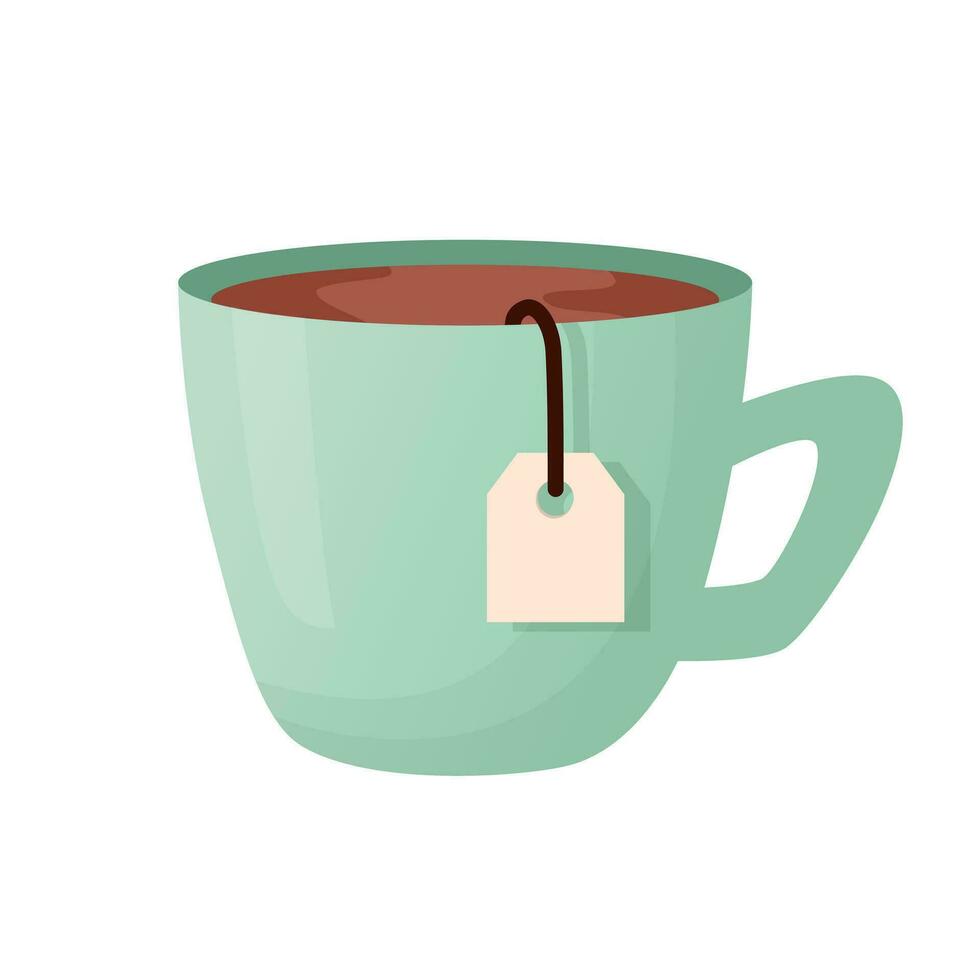 Mug with teabag icon illustration. Flat cartoon style. vector