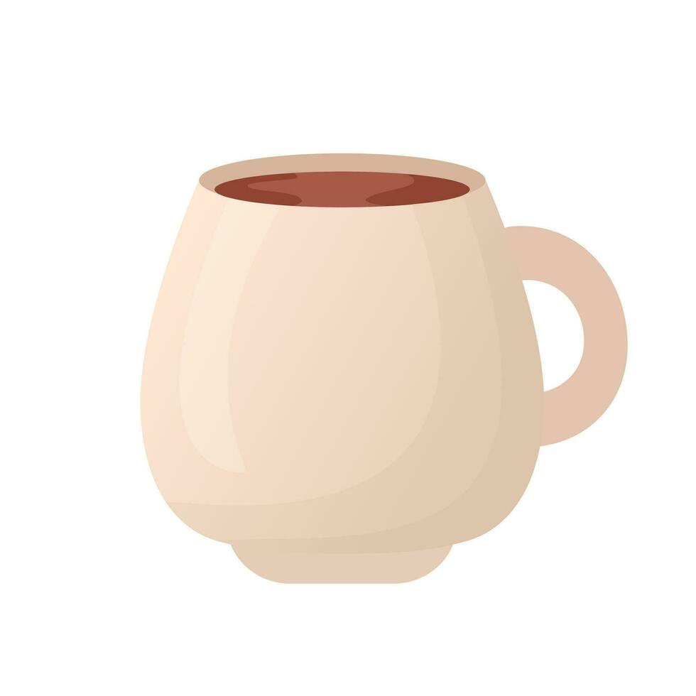 Beige mug with tea coffee isolated illustration in flat style. vector