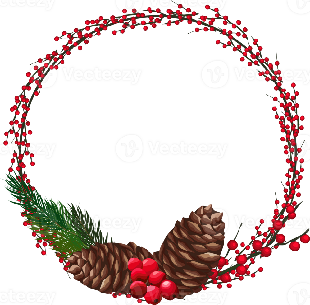 Christmas wreath illustration on transparent background. png
