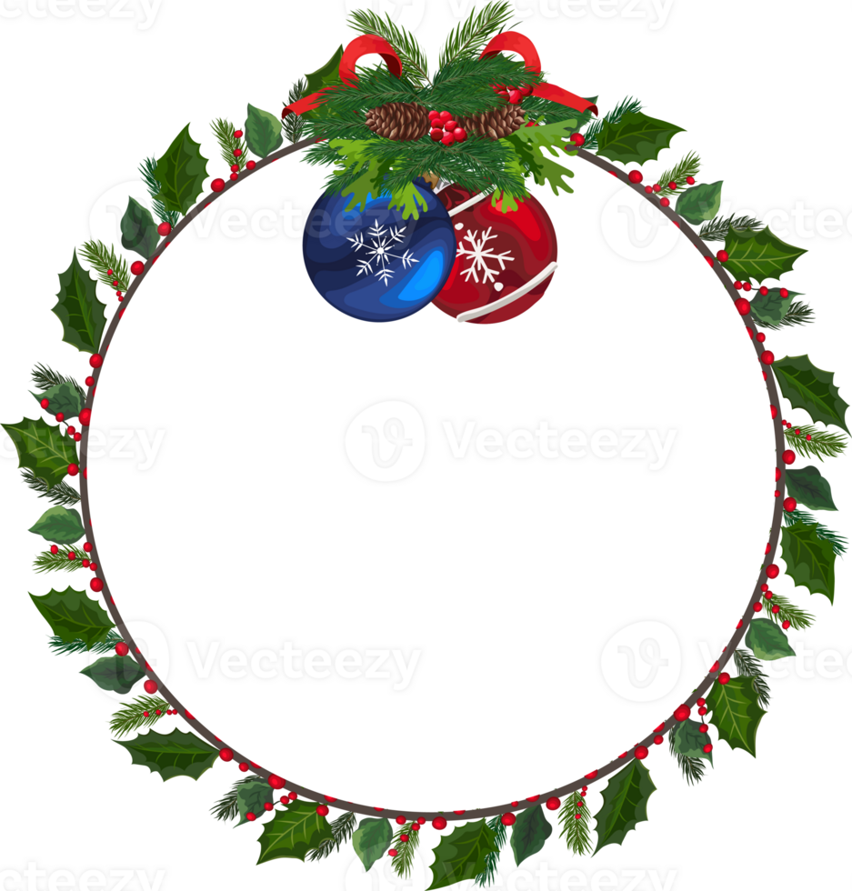 Christmas wreath illustration on transparent background. png