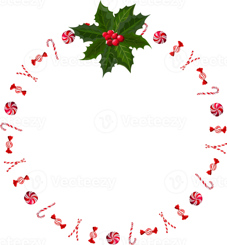 Christmas wreath illustration on transparent background. png