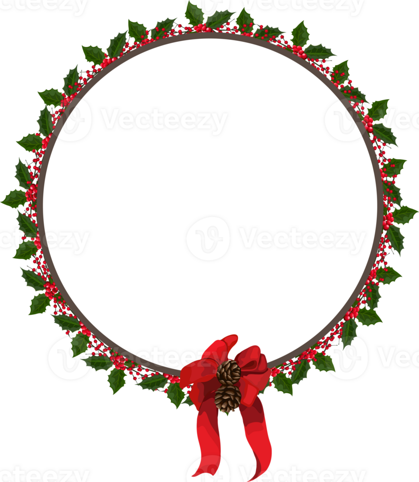 Christmas wreath illustration on transparent background. png