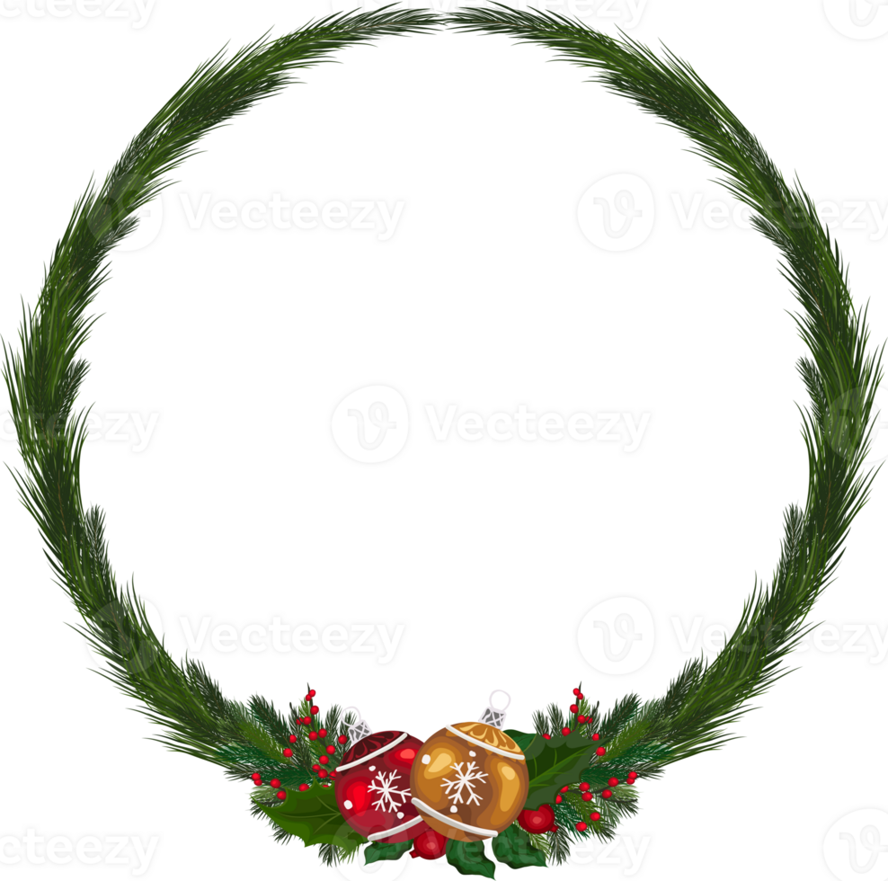 Christmas wreath illustration on transparent background. png