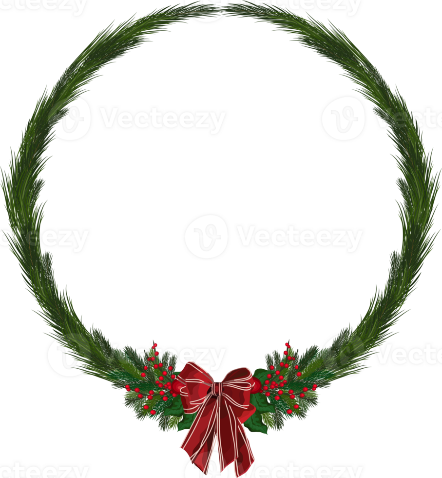 Christmas wreath illustration on transparent background. png