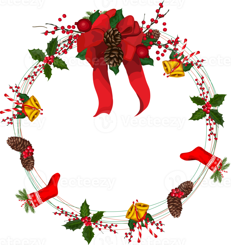 Christmas wreath illustration on transparent background. png