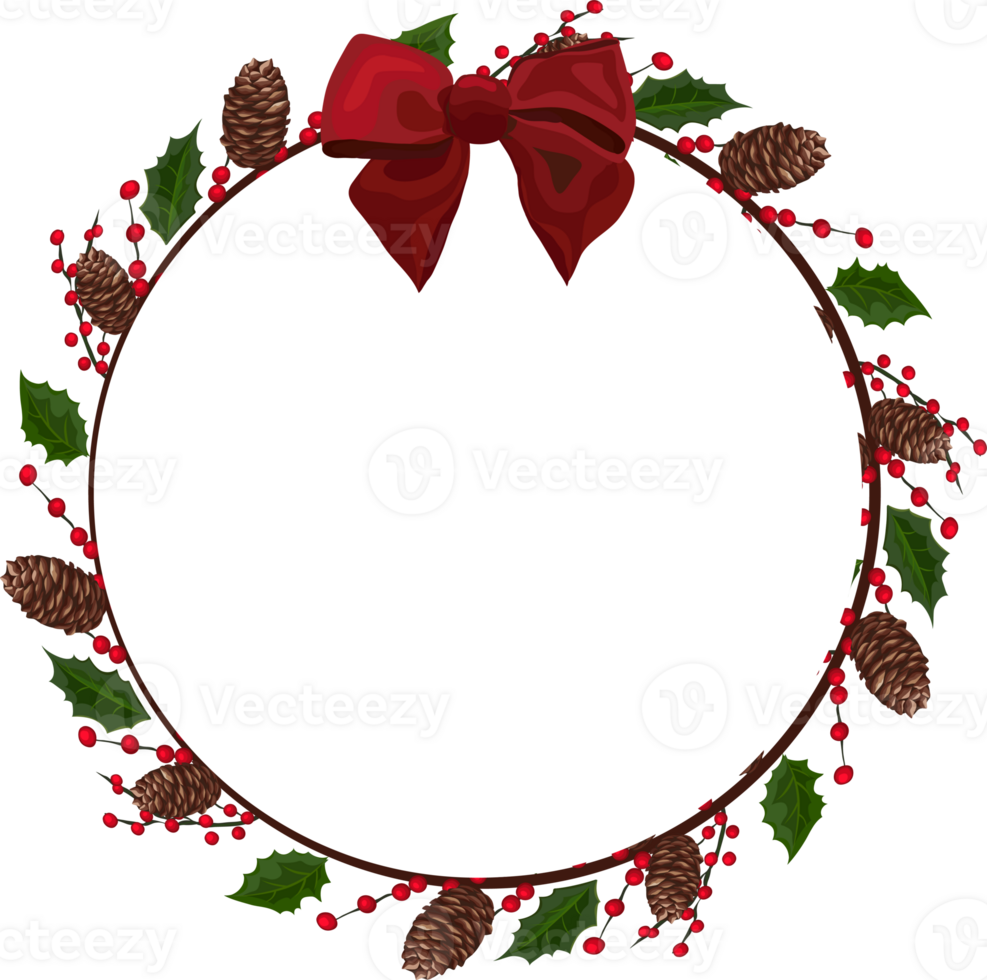 Christmas wreath illustration on transparent background. png