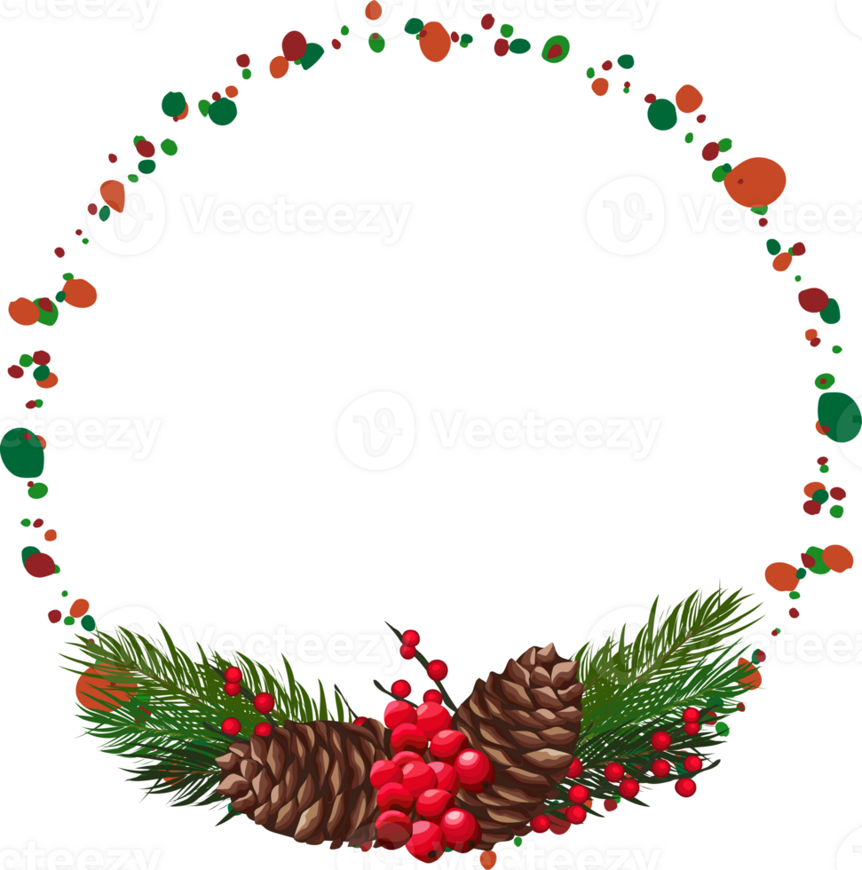 Christmas wreath illustration on transparent background. png