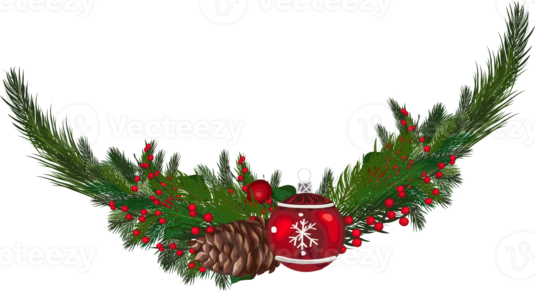 Christmas wreath illustration on transparent background. png